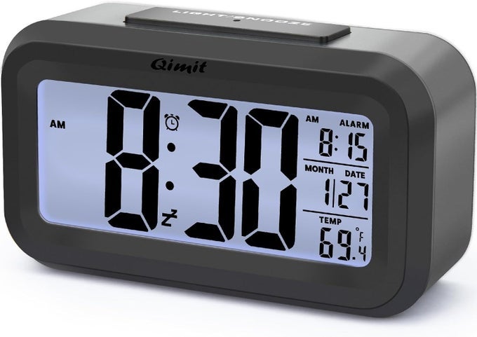 DIGITAL ALARM CLOCK TABLE CLOCK FOR STUDENTS HOME OFFICE CORPORATE WITH AUTOMATIC SENSOR DATE TEMPERATURE BLACK RECTANGLE CLOCK