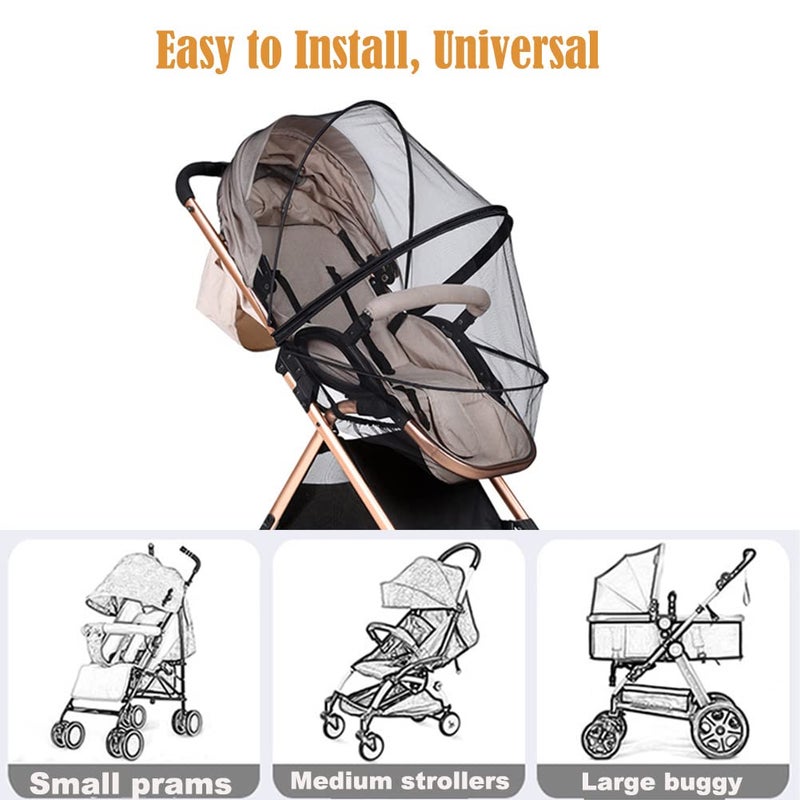 lovi Universal Mosquito Net For Pram Pushchair Insect Net Fly Bug Net Protection Cover with Shed Support for Baby Car Seat Stroller Buggy Crib Carrycot Full-Wrapped Dual Zipper Opening and Closing - Image 2
