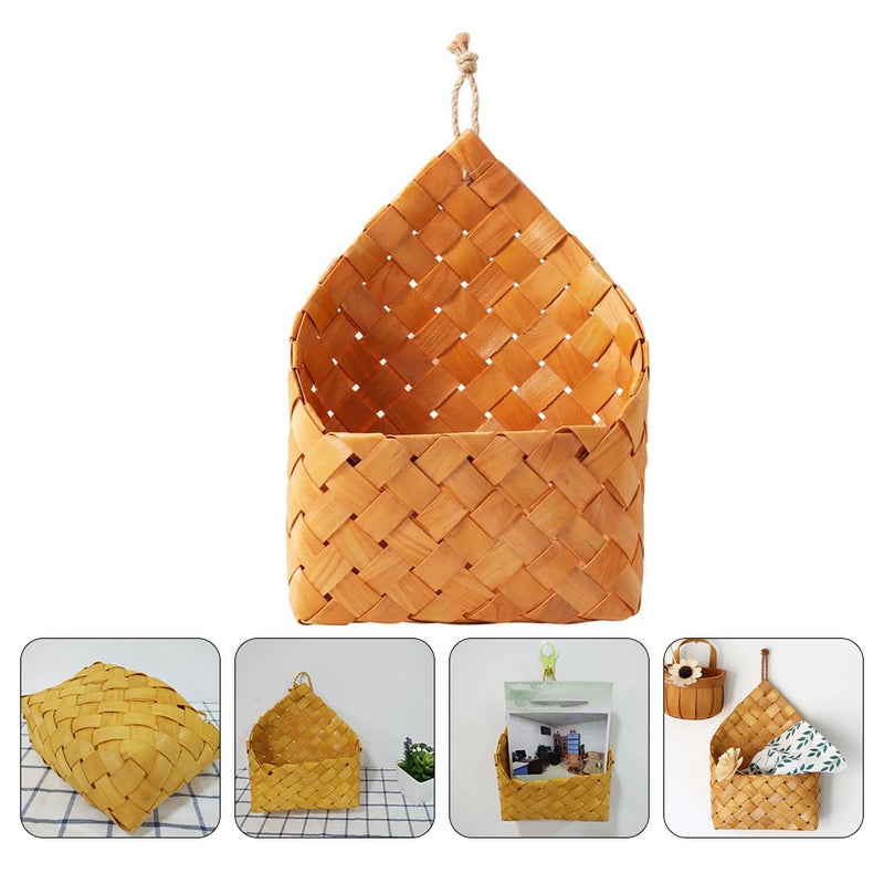 1pc Home Decorative Wood Woven Basket Wall Hanging Flower Storage Basket - Image 3