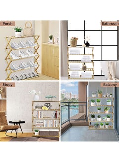 Womdee Foldable Bamboo Shoe Rack  5 Tier Portable Folding Shoes Storage Organizer,  No Assembly Free Standing Boots Shelf.  - Image 4
