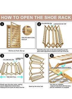 Womdee Foldable Bamboo Shoe Rack  5 Tier Portable Folding Shoes Storage Organizer,  No Assembly Free Standing Boots Shelf.  - Image 5