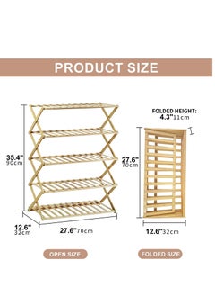 Womdee Foldable Bamboo Shoe Rack  5 Tier Portable Folding Shoes Storage Organizer,  No Assembly Free Standing Boots Shelf.  - Image 2
