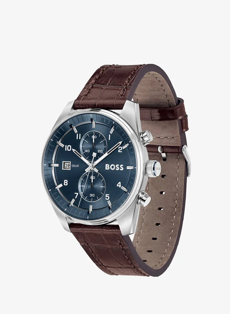 BOSS  Calendar Skytraveller Collection Chronograph Quartz Watch For Men With Dark Brown Leather Strap - 1514194 for Men | Best Price UAE
