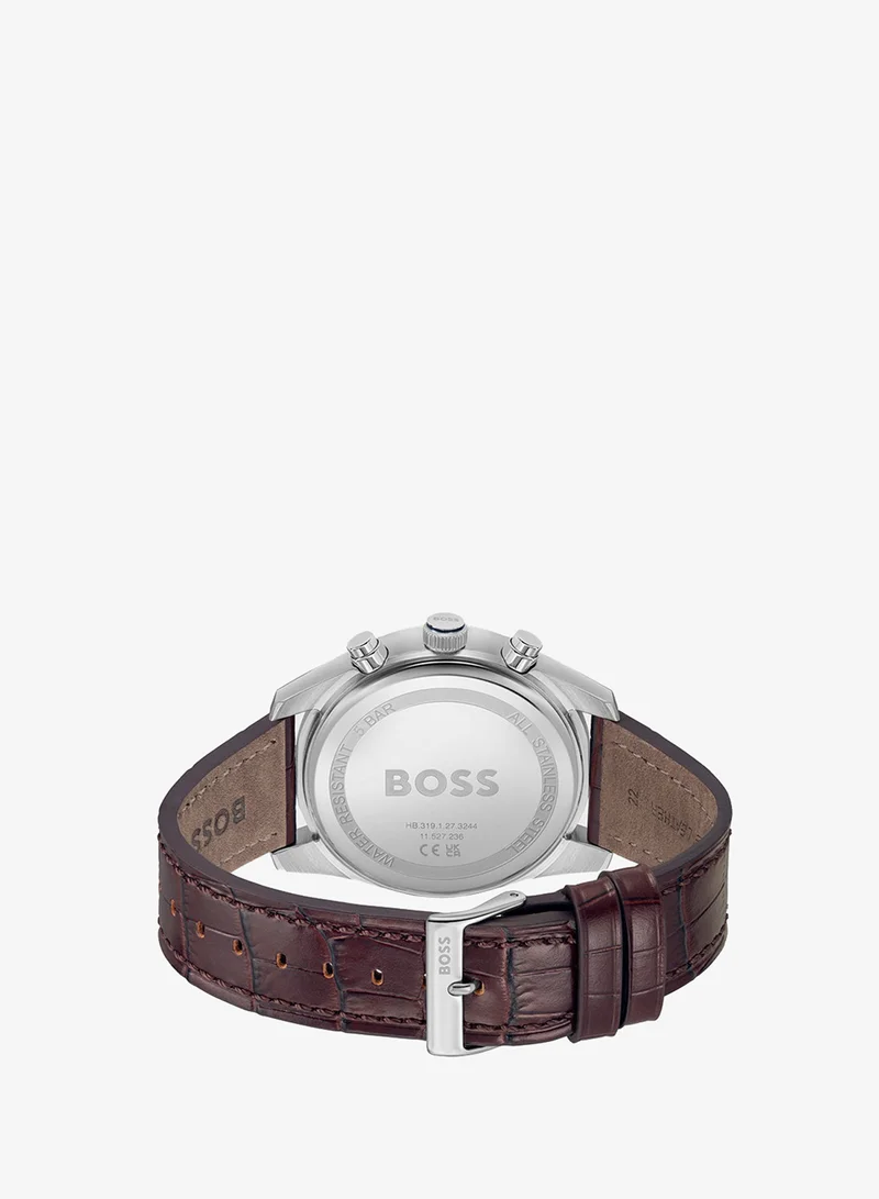 BOSS Calendar Skytraveller Collection Chronograph Quartz Watch For Men With Dark Brown Leather Strap - 1514194