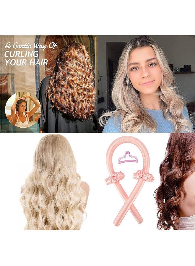 ربطة رأس مزودة بشرائط حريرية لتجعيد الشعر من دون استخدام الحرارة مع مشبك مخلبي وردي - Image 5