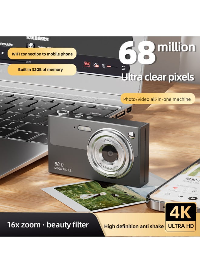 Generic High Definition Anti-shake 6800W Real 4K High Definition Digital Dual Lens Student Camera 16 Times Zoom With Wifi Photo Recording-Body Color:32G  - Image 2