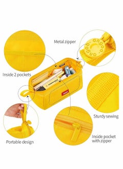 Generic Spacious & Sturdy Yellow Pencil Case with Comfortable Grip - Ideal Organizer for School, Office, & Makeup, Perfect for Teens & Adults  - Image 3