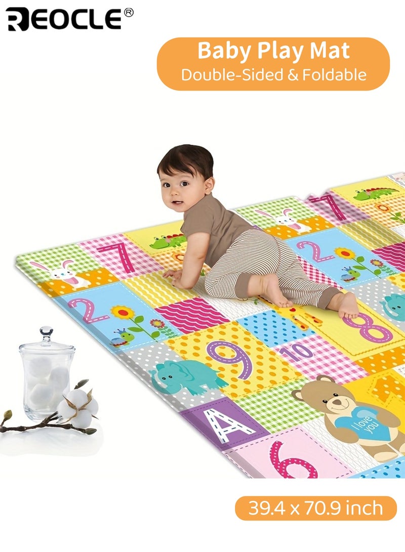 ريوكل سجادة لعب أطفال قابلة للطي للأرضية قابلة للعكس خلال 3 ثوانٍ مقاومة للماء عالية المرونة للرضع والأطفال الصغار غير قابلة للانزلاق تعليمية مزدوجة الجوانب من رغوة مقاس 39.4 × 70.9 بوصة - Image 1