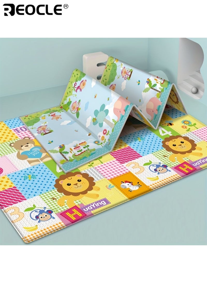 ريوكل سجادة لعب أطفال قابلة للطي للأرضية قابلة للعكس خلال 3 ثوانٍ مقاومة للماء عالية المرونة للرضع والأطفال الصغار غير قابلة للانزلاق تعليمية مزدوجة الجوانب من رغوة مقاس 39.4 × 70.9 بوصة - Image 2