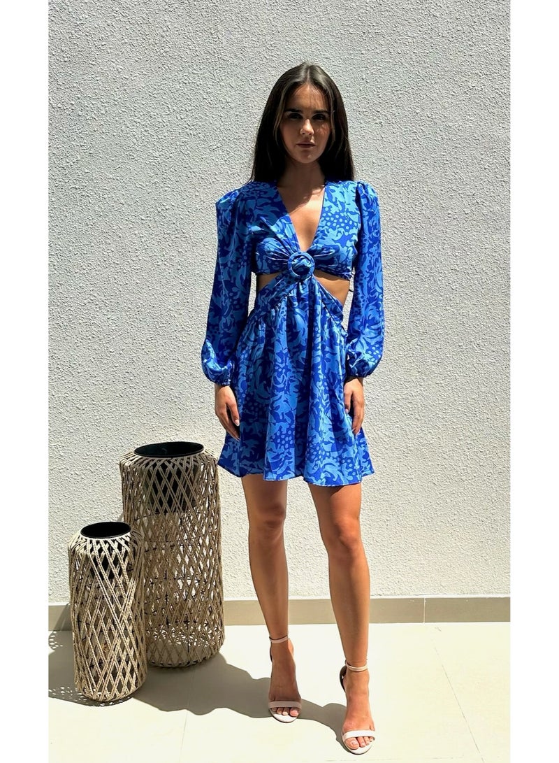 Alorabella Alina Leopard Cut-Out Dress - Blue  - Image 1