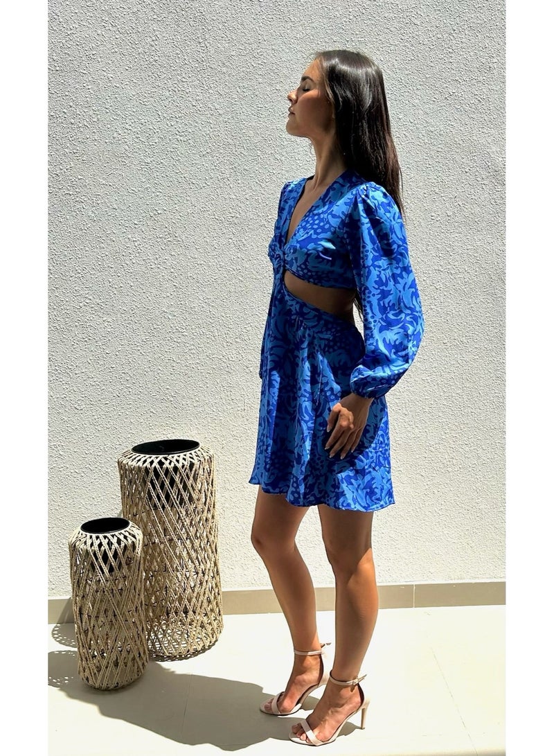 Alorabella Alina Leopard Cut-Out Dress - Blue  - Image 3