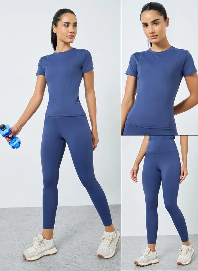 Styli Styli Stitch Detail Short Sleeves Top and Leggings Set