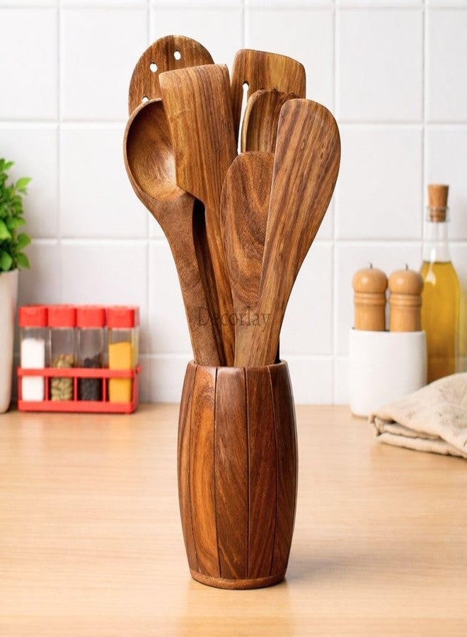 Decorlay Wooden Cooking Spoon Set, 7-Piece, Brown, 35 Cm - Image 1