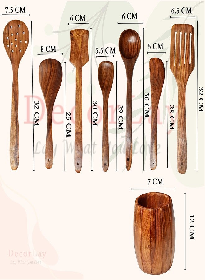 Decorlay Wooden Cooking Spoon Set, 7-Piece, Brown, 35 Cm - Image 2