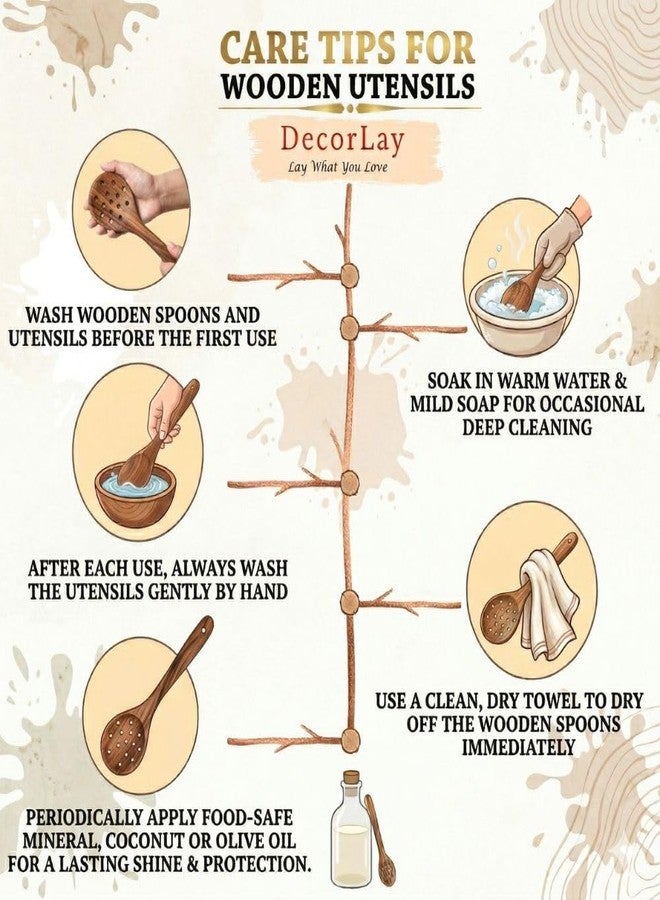 Decorlay Wooden Cooking Spoon Set, 7-Piece, Brown, 35 Cm - Image 5