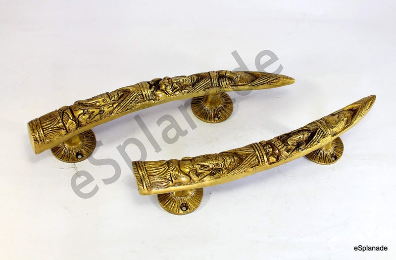 eSplanade 11 Tusker Style Ganesha Carving Brass Door Handle Pair Set of 2 Home Decor Door Decor Pair of Brass Door Handles Pair of Brass Door Pulls - Image 3
