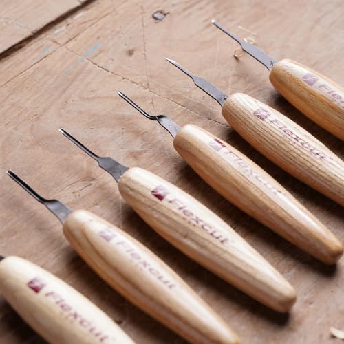 FLEXCUT أدوات نحت الخشب من فليكس كات مجموعة أدوات دقيقة مختلطة 1.5 مم من 6 أدوات MT910، شفرات من الفولاذ الكربوني العالي 1095، مصنوعة في الولايات المتحدة الأمريكية. - Image 5