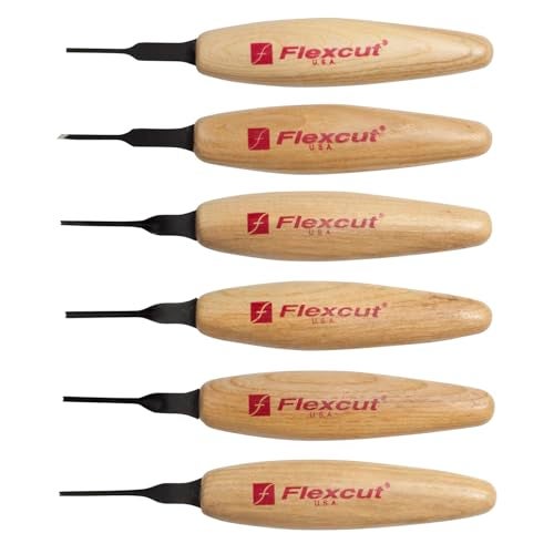 FLEXCUT أدوات نحت الخشب من فليكس كات مجموعة أدوات دقيقة مختلطة 1.5 مم من 6 أدوات MT910، شفرات من الفولاذ الكربوني العالي 1095، مصنوعة في الولايات المتحدة الأمريكية. - Image 1