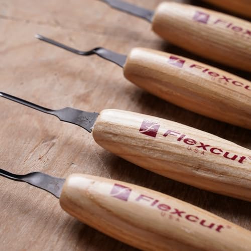 FLEXCUT أدوات نحت الخشب من فليكس كات مجموعة أدوات دقيقة مختلطة 1.5 مم من 6 أدوات MT910، شفرات من الفولاذ الكربوني العالي 1095، مصنوعة في الولايات المتحدة الأمريكية. - Image 4