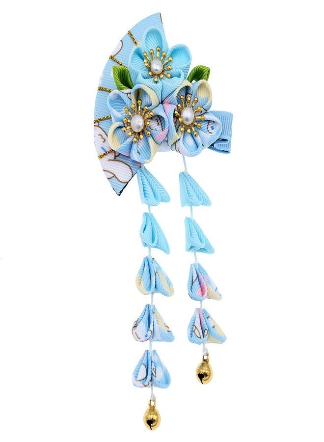 MIAO WU Japanese Style Women Flower Hair Clip Tassel Hair Ornament, Kimono Decor Fabric Hanfu Hairpin Accessories For Christmas Party Costume Gift (Light blue) - Image 1