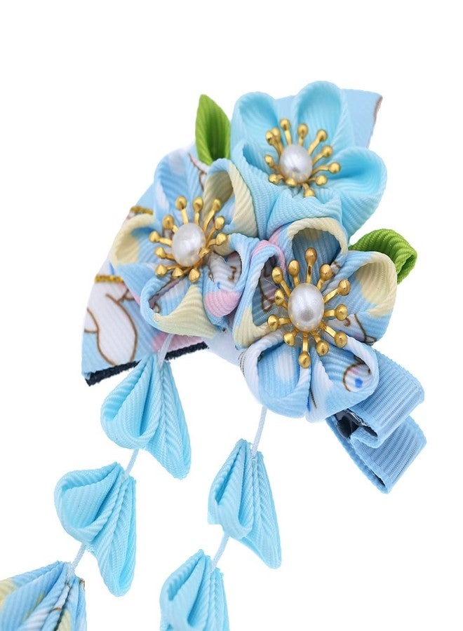 MIAO WU Japanese Style Women Flower Hair Clip Tassel Hair Ornament, Kimono Decor Fabric Hanfu Hairpin Accessories For Christmas Party Costume Gift (Light blue) - Image 5