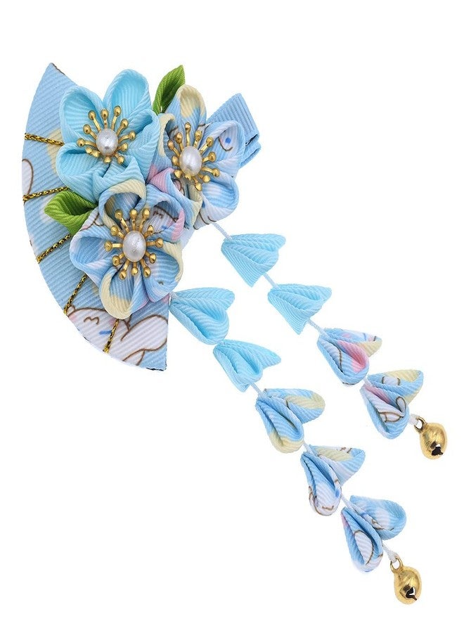 MIAO WU Japanese Style Women Flower Hair Clip Tassel Hair Ornament, Kimono Decor Fabric Hanfu Hairpin Accessories For Christmas Party Costume Gift (Light blue) - Image 3