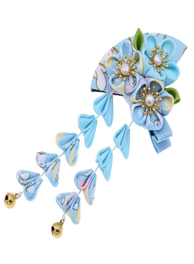 MIAO WU Japanese Style Women Flower Hair Clip Tassel Hair Ornament, Kimono Decor Fabric Hanfu Hairpin Accessories For Christmas Party Costume Gift (Light blue) - Image 4