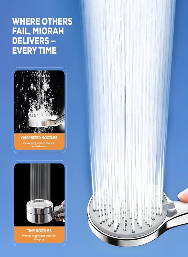 MIORAH 5 Function Hand Shower for Bath with 1m Tube & Wall Hook | Anti-Clog Silicone Nozzels with High Pressure | Handshower for Bathroom | Silver- Full Set - Image 5