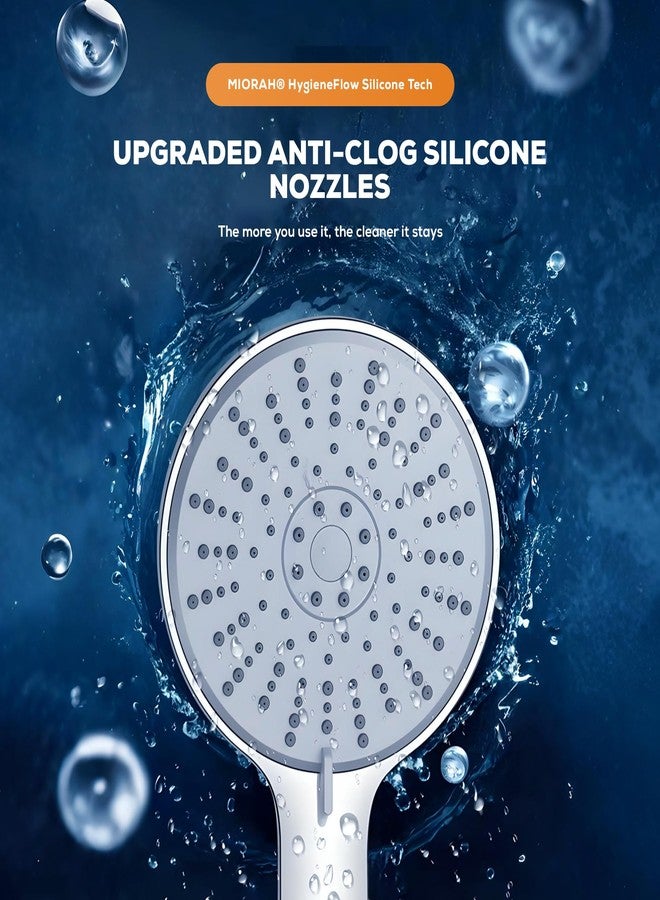 MIORAH 5 Function Hand Shower for Bath with 1m Tube & Wall Hook | Anti-Clog Silicone Nozzels with High Pressure | Handshower for Bathroom | Silver- Full Set - Image 4