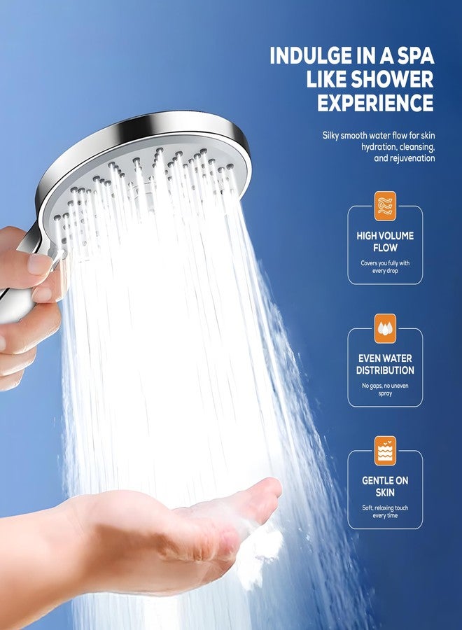 MIORAH 5 Function Hand Shower for Bath with 1m Tube & Wall Hook | Anti-Clog Silicone Nozzels with High Pressure | Handshower for Bathroom | Silver- Full Set - Image 2