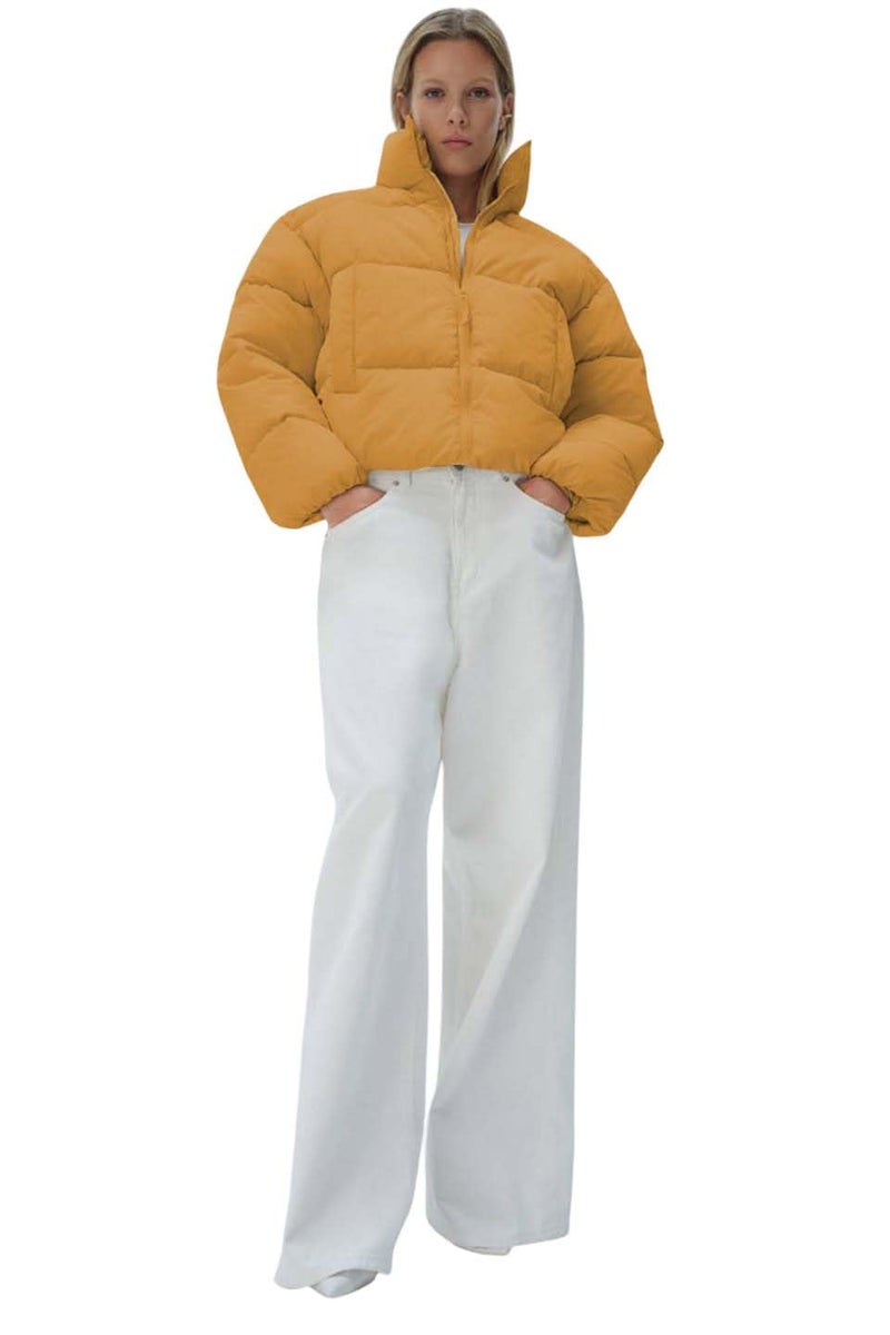 KOTTY Women's Solid Long Sleeve Canary Beige Zipper Puffer Jacket (Beige,M)-KTTFKPUFFERJACKET167M - Image 1