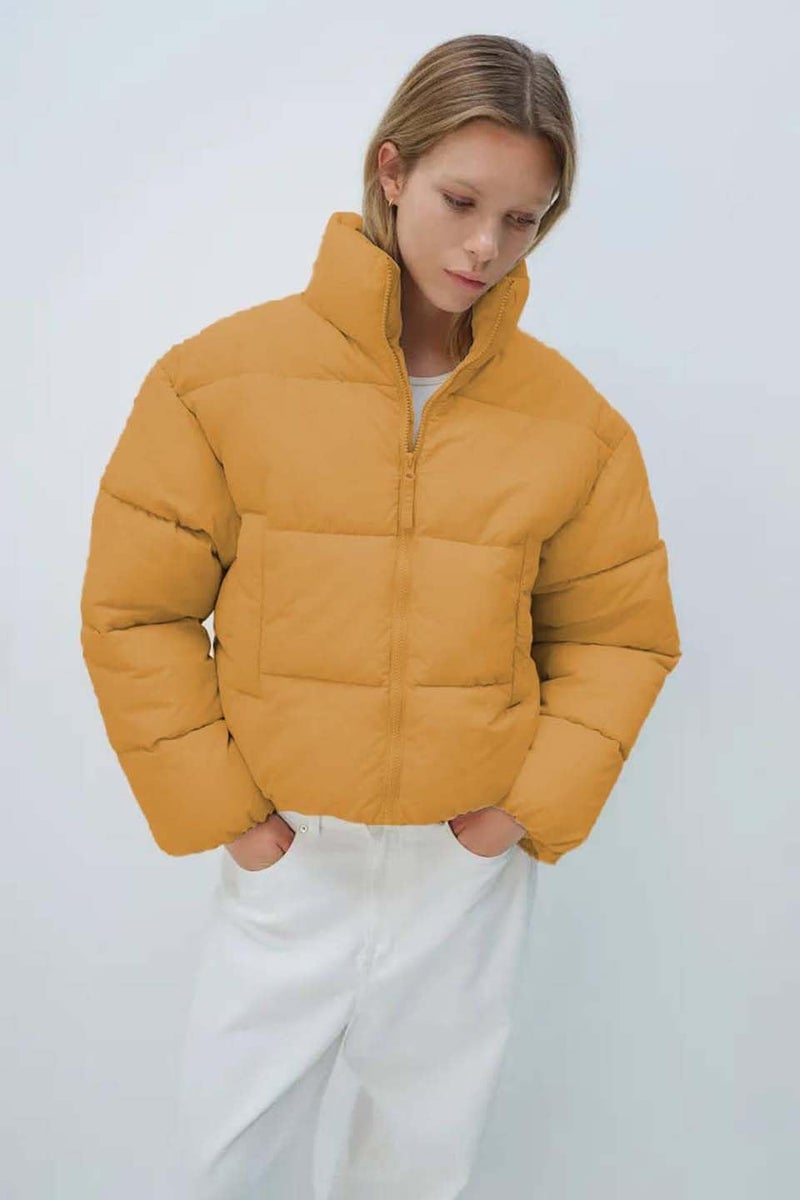 KOTTY Women's Solid Long Sleeve Canary Beige Zipper Puffer Jacket (Beige,M)-KTTFKPUFFERJACKET167M - Image 3