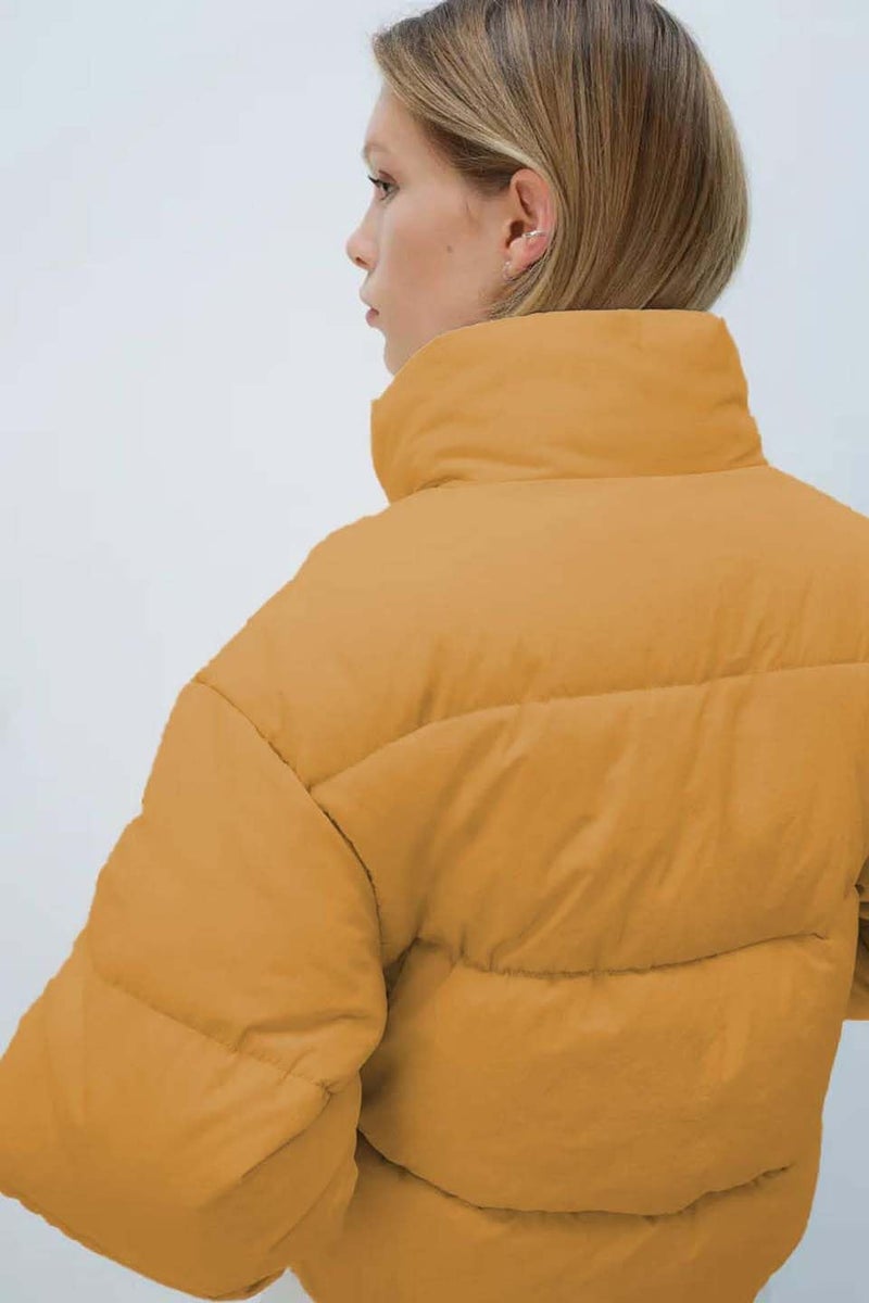 KOTTY Women's Solid Long Sleeve Canary Beige Zipper Puffer Jacket (Beige,M)-KTTFKPUFFERJACKET167M - Image 4