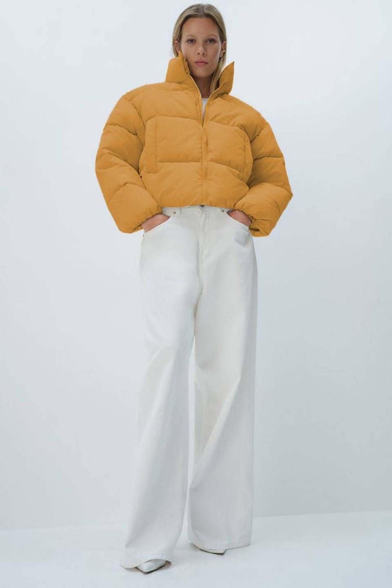 KOTTY Women's Solid Long Sleeve Canary Beige Zipper Puffer Jacket (Beige,M)-KTTFKPUFFERJACKET167M - Image 2