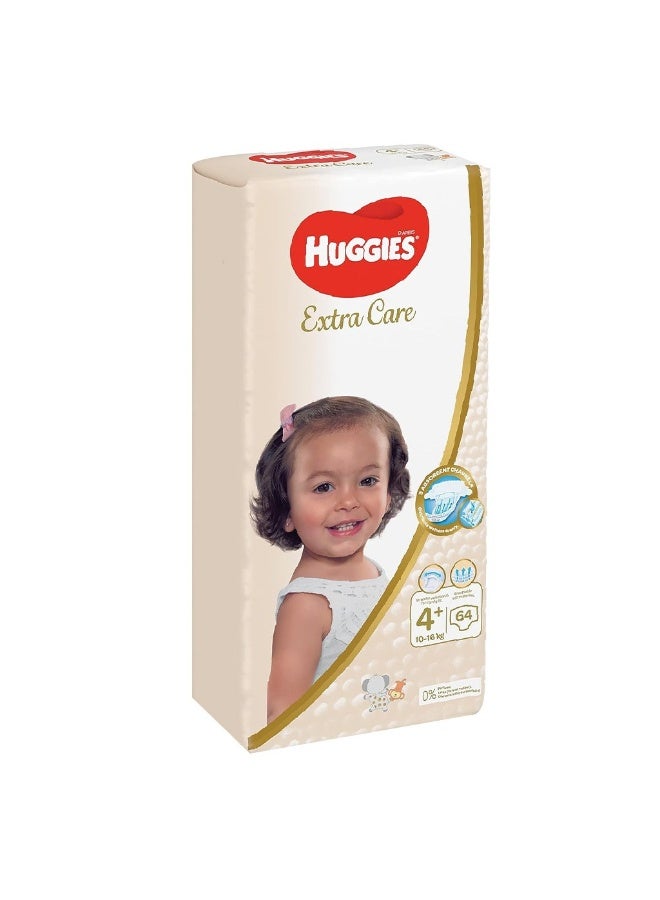 HUGGIES Extra Care Baby Diapers, Size 4+, For 10 -16 kg Baby, Pack of 64’s