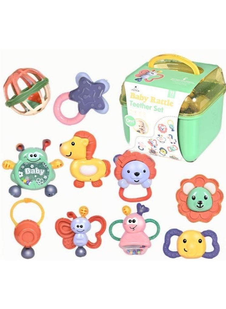 Generic - Teether Set Baby Toy, 11PCS Baby Rattles u0026 Teether Set with Storage Box, BPA Free Soft Silicone Teething Toys for Newborns, Safe u0026Gentle for Babies, Ideal Baby Rattle Teether Set, 3-12 Months - Image 1