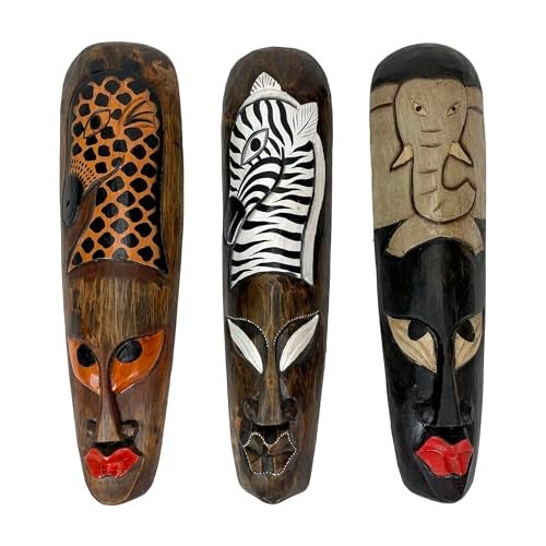 Things2Die4 Set Of 3 African Wildlife Wooden Wall Masks - Image 1