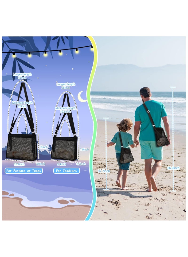 Beach Mesh Bag, Beach Toys Shell Bags, Sand Toys for Picking Shells, Swimming Pool Bag with Zipper Beach Vacation Essentials Including 2PCS of Different Size for Kids and Parents(Only Bags)  - Image 2