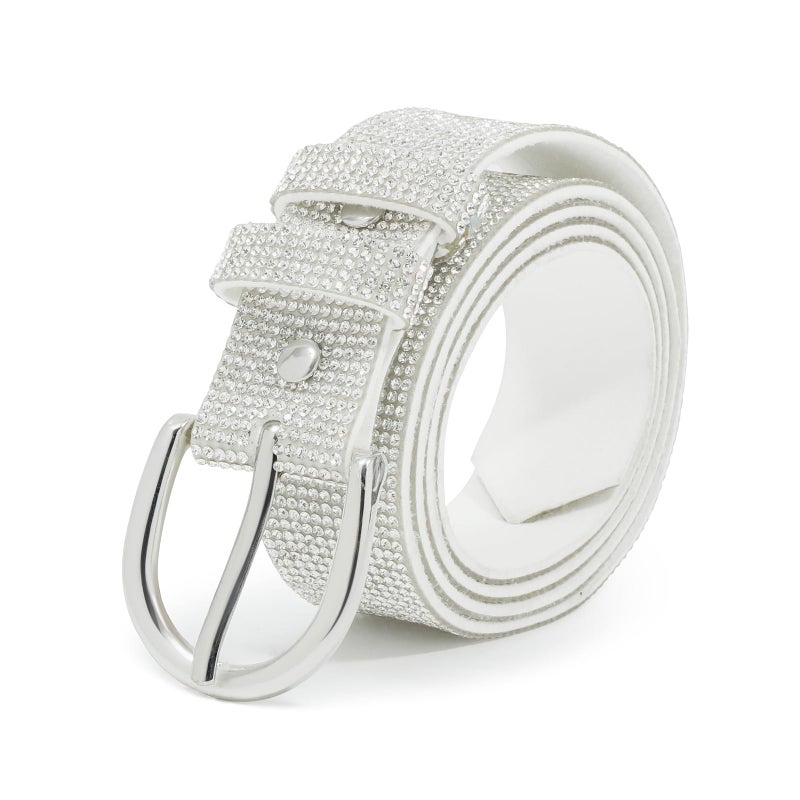 WELROG Rhinestone Belt for Womenï¼ŒBling Crystal Vintage Belts Shiny Soft for Party Jeans Dresses(white-115) - Image 1