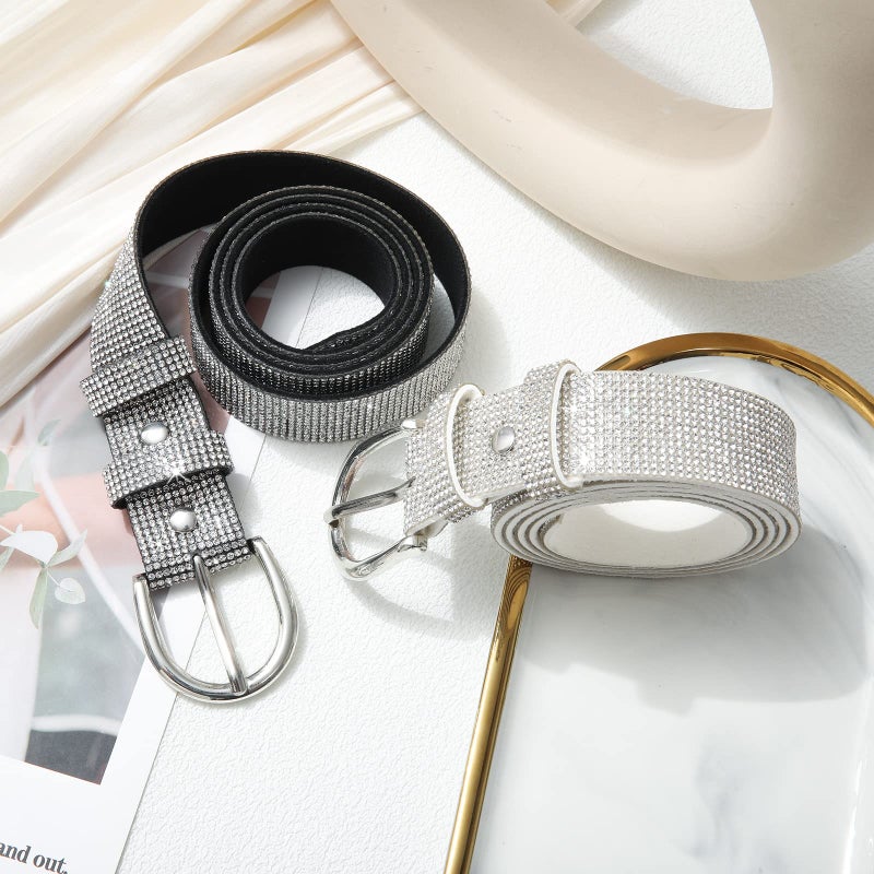 WELROG Rhinestone Belt for Womenï¼ŒBling Crystal Vintage Belts Shiny Soft for Party Jeans Dresses(white-115) - Image 4