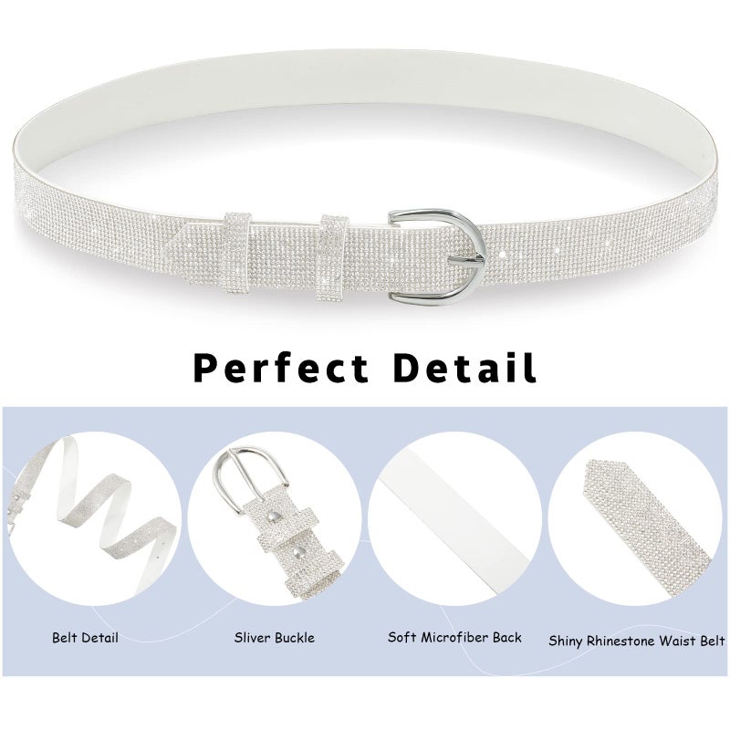 WELROG Rhinestone Belt for Womenï¼ŒBling Crystal Vintage Belts Shiny Soft for Party Jeans Dresses(white-115) - Image 2