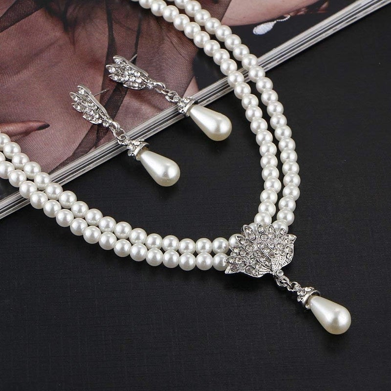 Shining Diva Fashion 18K Gold Plated Pearl Necklace Set with Cubic Zirconia Earrings for Women - Image 3