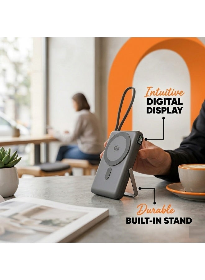 FITIT 10000mAh MagSafe Power Bank with Stand, 25W Fast wireless Charging (Qi2.2 certified), Wireless & USB-C Charging, with digital display, Compatible with iphone 17-12 series, Samsung S26-S24 series Android devices - Image 2
