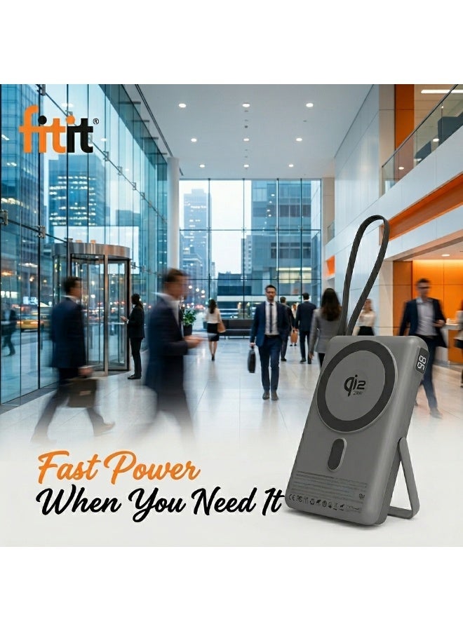 FITIT 10000mAh MagSafe Power Bank with Stand, 25W Fast wireless Charging (Qi2.2 certified), Wireless & USB-C Charging, with digital display, Compatible with iphone 17-12 series, Samsung S26-S24 series Android devices - Image 5