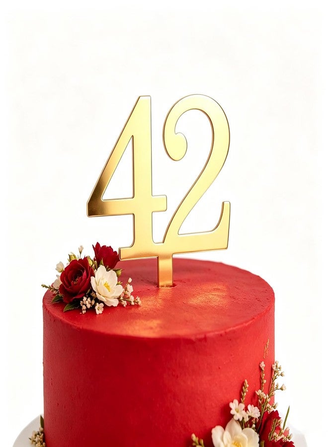 REMAX Gold Acrylic Happy 42th Birthday Cake Topper - Number 42 Cake Decoration, Cheers to 42 Years, Forty Two Cake Pick Decor for Hello 42 th Birthday Anniversary Party Supplies (GOLD 42) - Image 3
