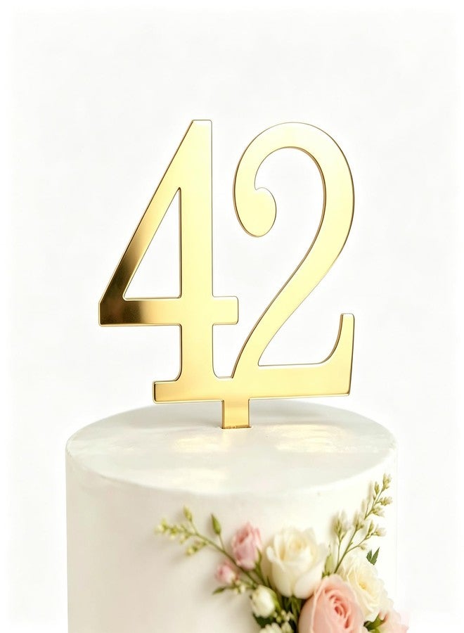 REMAX Gold Acrylic Happy 42th Birthday Cake Topper - Number 42 Cake Decoration, Cheers to 42 Years, Forty Two Cake Pick Decor for Hello 42 th Birthday Anniversary Party Supplies (GOLD 42) - Image 1