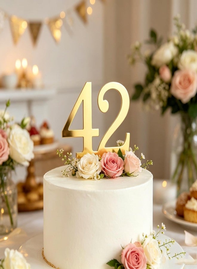 REMAX Gold Acrylic Happy 42th Birthday Cake Topper - Number 42 Cake Decoration, Cheers to 42 Years, Forty Two Cake Pick Decor for Hello 42 th Birthday Anniversary Party Supplies (GOLD 42) - Image 4