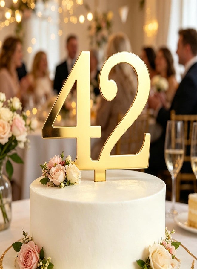 REMAX Gold Acrylic Happy 42th Birthday Cake Topper - Number 42 Cake Decoration, Cheers to 42 Years, Forty Two Cake Pick Decor for Hello 42 th Birthday Anniversary Party Supplies (GOLD 42) - Image 2