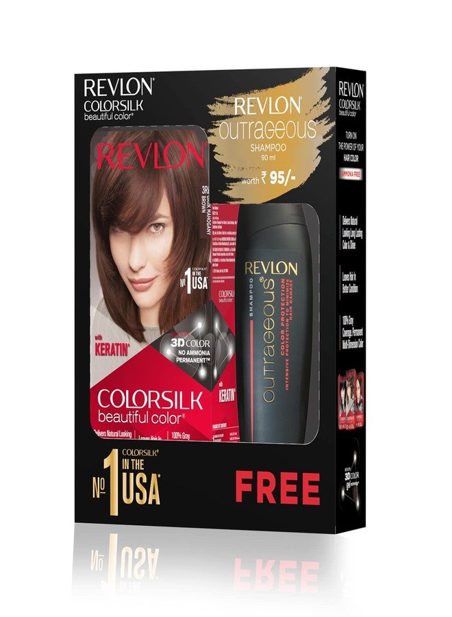 REVLON ColorSilk Hair Color with Keratin - 3RB Dark Mahogany Brown - (with Outrageous Shampoo 90 ml) (3S10978F36721332) - Image 1