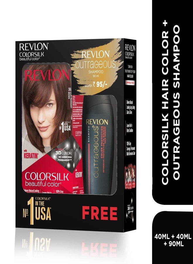 REVLON ColorSilk Hair Color with Keratin - 3RB Dark Mahogany Brown - (with Outrageous Shampoo 90 ml) (3S10978F36721332) - Image 3